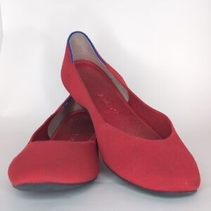 Rothy's Red Knit Ballet Flats with Blue Trim
